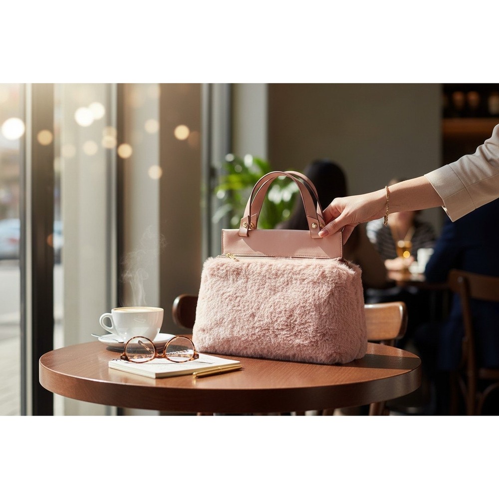 A New Day Faux Fur Satchel Women OS Blush Pink Brand New Convertible Crossbody